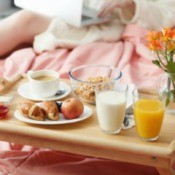 A breakfast tray in bed for Mother's Day.