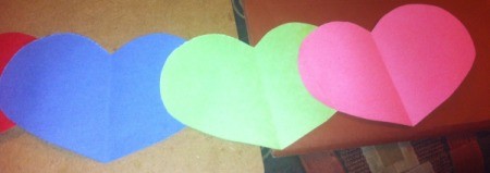Name Heart Caterpillar - gluing hearts together with a 1.5 inch overlap