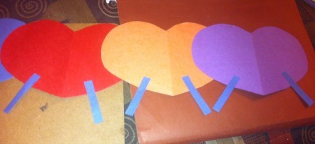 Name Heart Caterpillar - cut out slender pieces of paper for the legs and glue on from the back