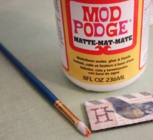 A bottle of Mod Podge and a paintbrush.