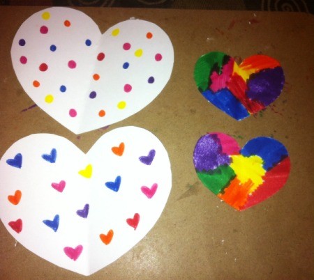 Rice Filled Paper Heart Shakers - decorate one side of each of the heart shaped papers