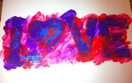 Love and Arrow Finger Paintings - apply finger paint around and up to the edge of all letters and shapes