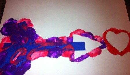 Love and Arrow Finger Paintings - repeat for the heart and arrow
