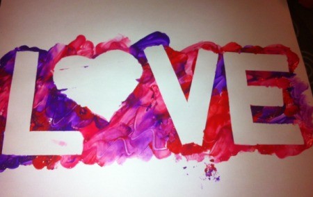 Love and Arrow Finger Paintings - finished LOVE painting