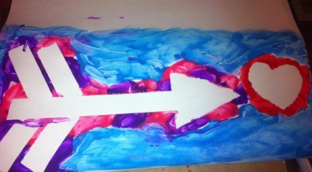 Love and Arrow Finger Paintings - finished heart and arrow painting