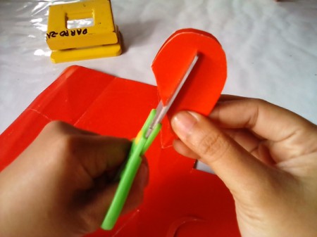 Valentine Bookmark - make 1/2 inch cut in heart from fold up at an angle