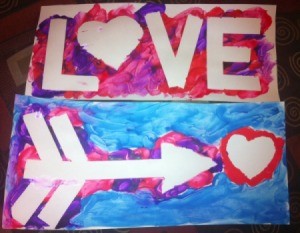 Love and Arrow Finger Paintings - both finished paintings