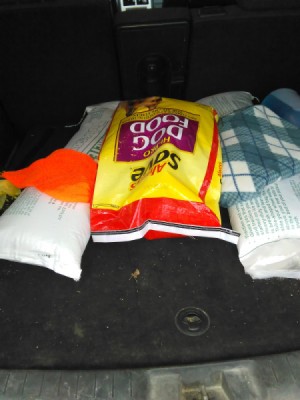 A large dog food bag to add weight for winter driving.