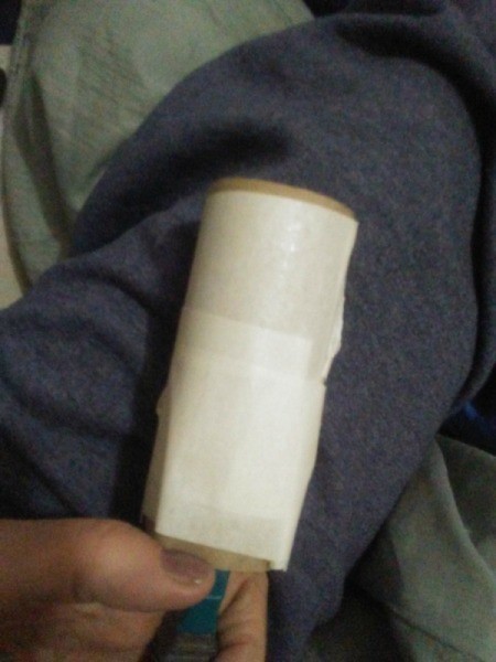 Thrifty Lint Roller Brush - lint roller made from tape covered TP tube and hair brush