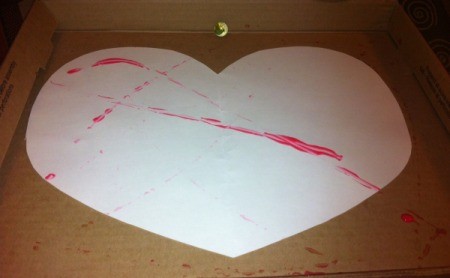 Marble-Painted Heart - dip marble in paint and roll around in box applying paint