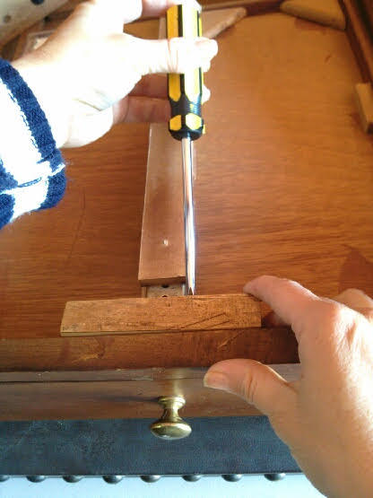 Recycled End Table as Canopy Pet Bed - removing center drawer wood beam