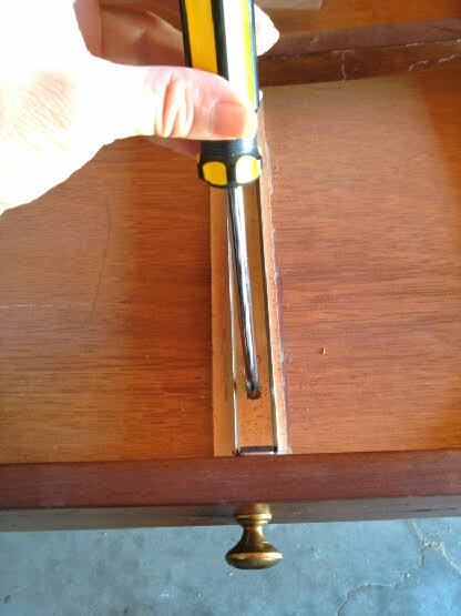 Recycled End Table as Canopy Pet Bed - removing drawer rail