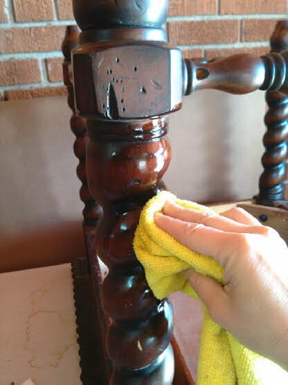 Recycled End Table as Canopy Pet Bed - polishing table leg