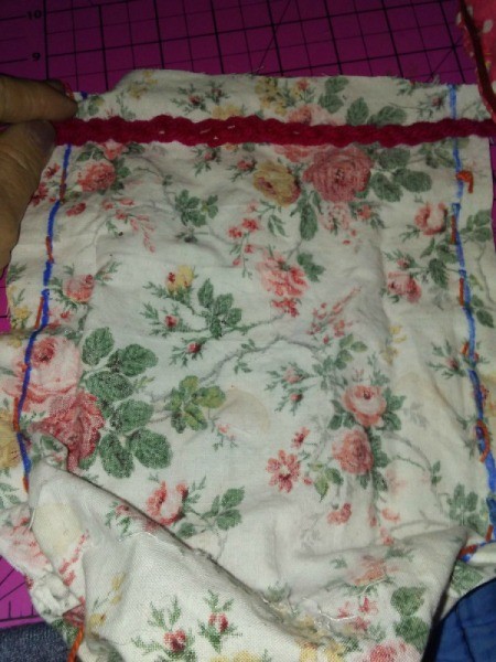 Small Fabric Bags with Crochet Drawstring - place drawstring along top of bag and secure