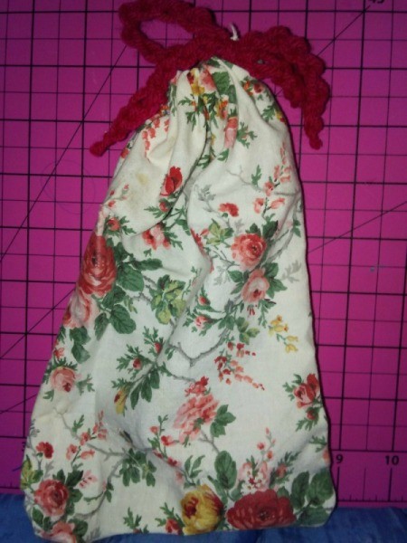 Small Fabric Bags with Crochet Drawstring - fill and tie drawstring