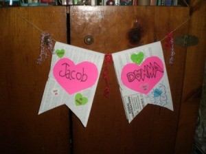 Valentine's Day Banner - two banners hanging against wall
