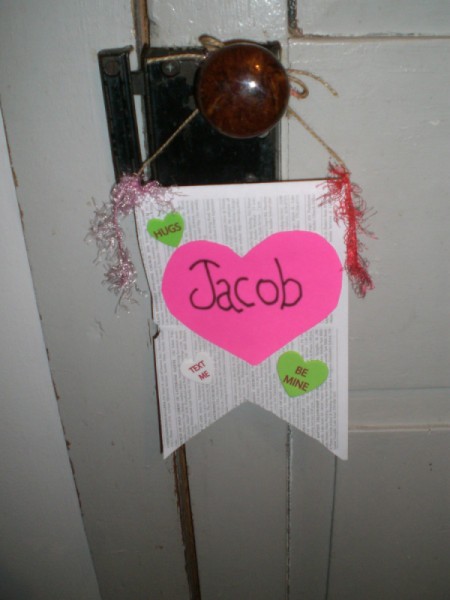 Valentine's Day Banner - banner hung on door knob