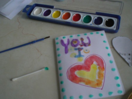 Easy Kids' Valentine Cards - add watercolor dots or other decorations to card with Q-tip or fingers