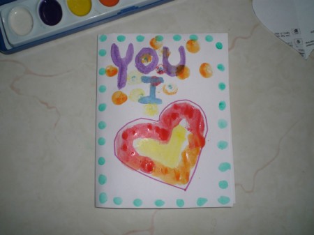 Easy Kids' Valentine Cards - card face with painted message