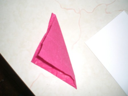 Easy Kids' Valentine Cards - fold a piece of red tissue paper on the diagonal