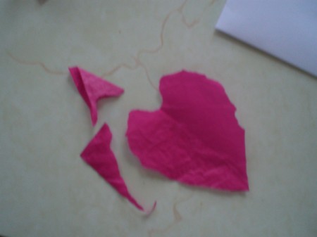 Easy Kids' Valentine Cards - opened tissue heart