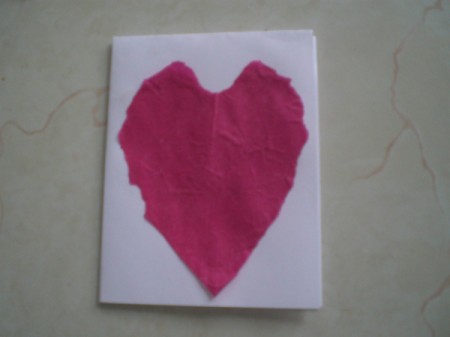 Easy Kids' Valentine Cards - card face with tissue heart