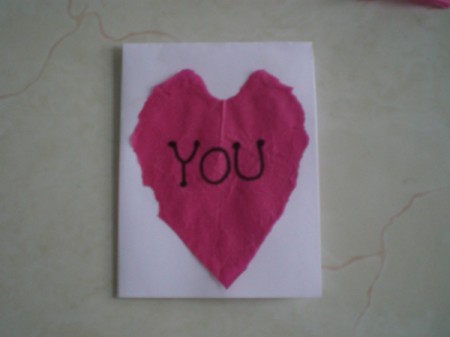 Easy Kids' Valentine Cards - completed tissue heart card