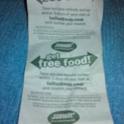 A fast food receipt from Subway