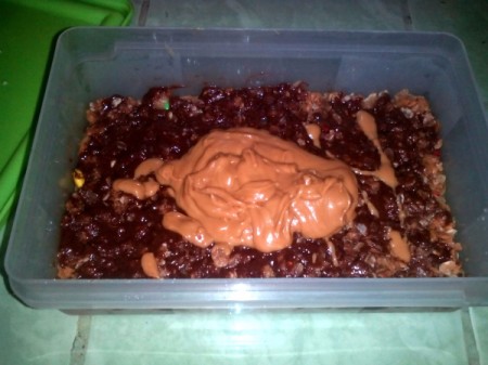 Additional peanut butter added to pan