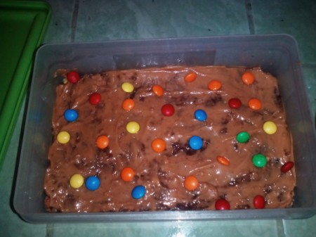 additional candy added to pan