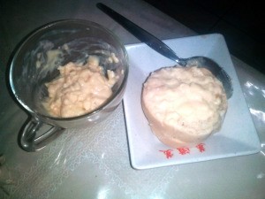 bowl of spread and bread with spread