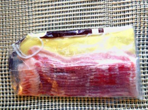 A package of sliced bacon.