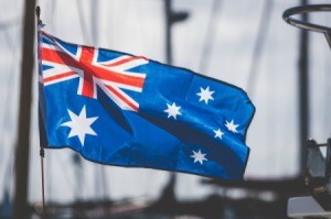 The Australian flag waving outside.