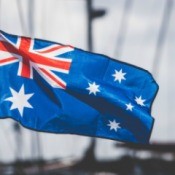 The Australian flag waving outside.