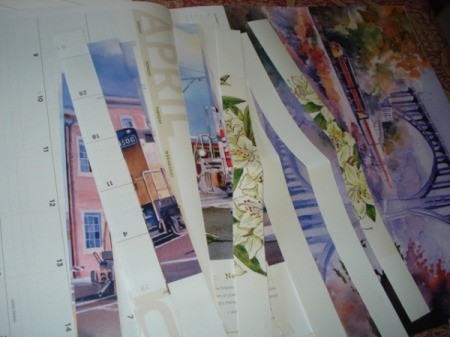 Upcycled Calendar Valentine's Heart Wreath - cut strips