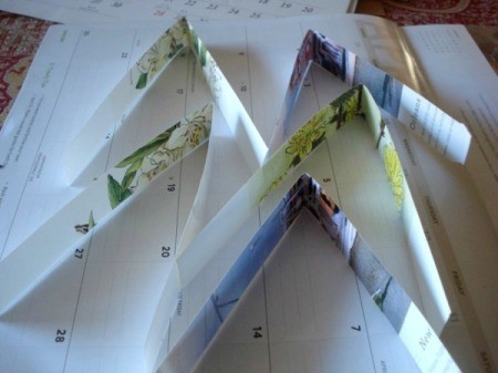 Upcycled Calendar Valentine's Heart Wreath - fold each strip in half