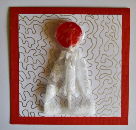 You Make My Heart Pop Valentine Card - gather the net fabric and glue dress to card