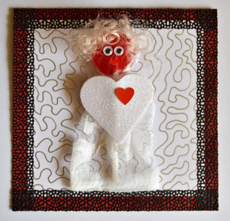 You Make My Heart Pop Valentine Card - add hair, eyes, and mouth plus make a frame from decorative lace tape, trim protruding edges