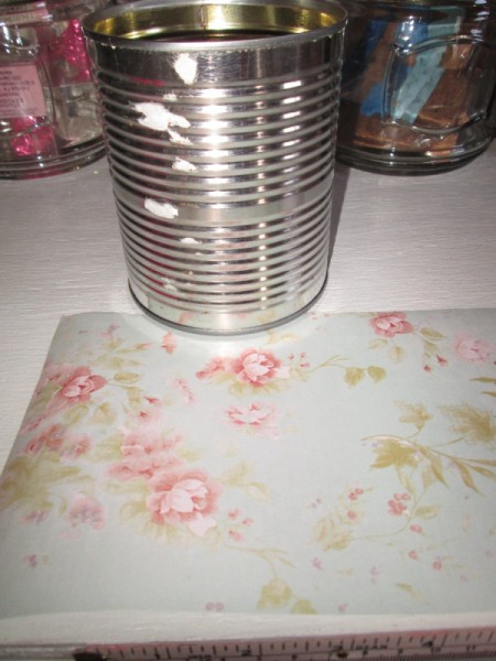 Decorate Food Cans For Office or Craft Storage - can and floral scrapbook paper