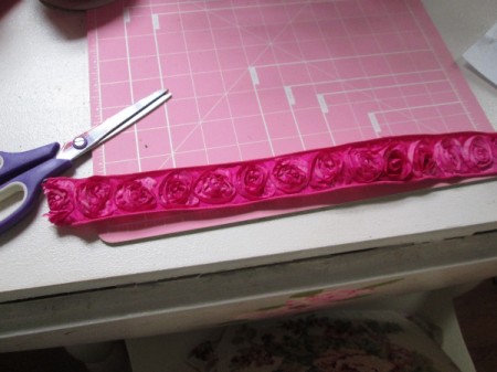 Decorate Food Cans For Office or Craft Storage - cutting floral ribbon for top of second can