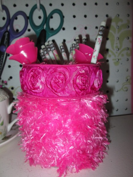 Decorate Food Cans For Office or Craft Storage - bright pink decorated can