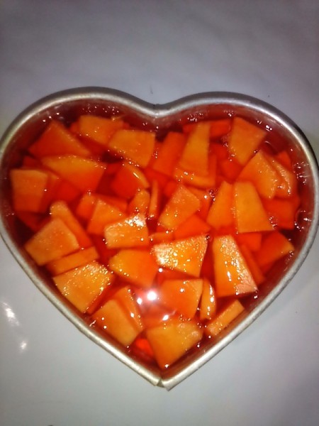 heart shaped mold with fruit and gelatin