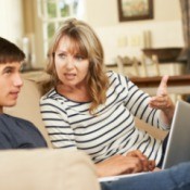 A mother talking to her teen son.