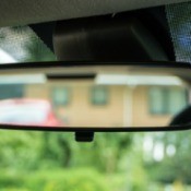 A rear view mirror in a car.