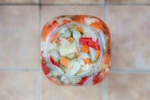 A jar of homemade vegetable relish.