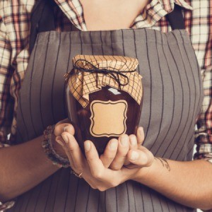 A professional looking jar of homemade preserves.