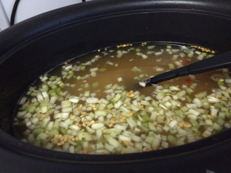mixing ingredients together in pot
