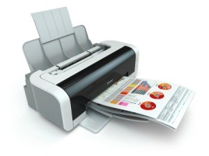 A printer printing out a color page.