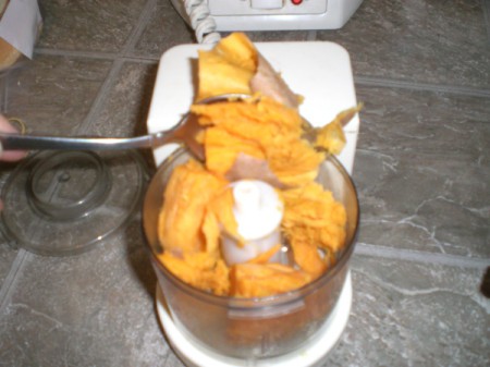 sweet potato added to food processor