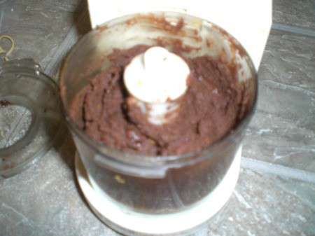 mixed sweet potato and chocolate in food processor